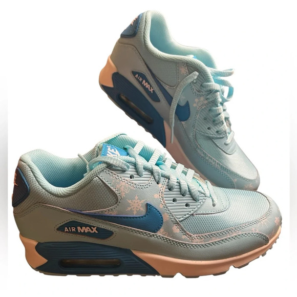 Nike AIR MAX 90 PREMIUM MESH GS 'SNOWFLAKE' COPA/Blue Lagoon Size 7Y NEW IN BOX - Picture 1 of 11
